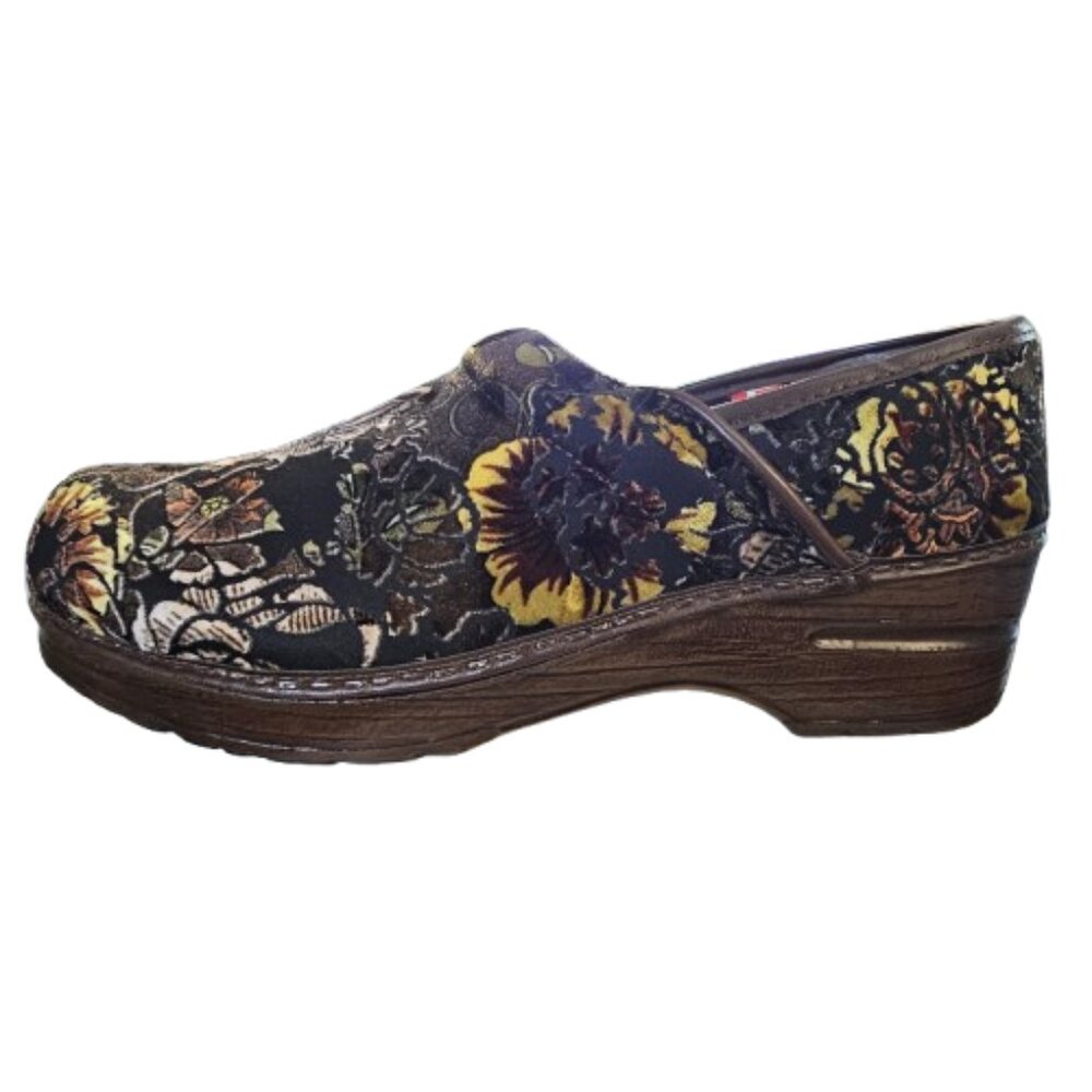 Sanita Womens Brown Floral Paisley Tapestry Velvet Clog Shoes Sz 7 - Picture 3 of 12